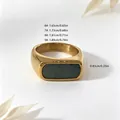 Bague rétro en acier inoxydable plaqué or 18 carats avec pierre verte carrée - Taille 7 / Or avec pierre verte (XYR0176) / Or