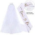 White bridal satin sash with Bride To Be lettering, wedding veil, and tiara set - Silver Headband + White Sash (Rose Gold)