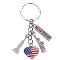 Silver New York souvenir keychain with Statue of Liberty and US flag heart charms - Heart / 10cm