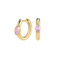 Elegante vergoldete Huggie-Creolen mit rosa Zirkonia im Marquise-Schliff, s925 Silber - Rosagold