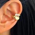 Elegant gold-plated ear cuff featuring a teardrop zircon and twisted band design. - Left Ear (1 Piece) / Gold