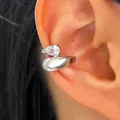 Elegant silver-colored twisted line ear cuff with a teardrop zircon for non-pierced ears - Right Ear (1 Piece) / Silver