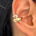 Gold twisted ear cuff featuring a clear water-drop cubic zirconia for non-pierced ears - Right Ear (1 Piece) / Gold