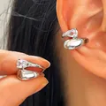 Elegant waterdrop zircon ear cuff with silver twisted lines for non-pierced ears. - 1 Pair (Left and Right) / Silver