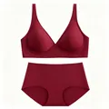 Nahtloses Deep-V-BH- und Slip-Set ohne Bügel in elegantem Weinrot für moderne Damen - Rot