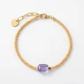 Elegant vintage gold beaded bracelet featuring a rectangular purple crystal gemstone charm - Single Purple Square Stone Style / Purple