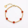 Elegant vintage gold beaded bracelet featuring five carnelian red stones for women - Orange Round Bead Combination Style / Orange