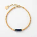 Pulsera retro de cuentas doradas con piedra azul rectangular y cierre ajustable - Estilo de piedra larga azul oscuro
