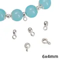 6x4mm silberne Legierung Ösenperlen Schmuckzubehör für DIY Armband Anhänger - Glatte kleine Anhängerschlaufe (Modell 81) / 50 Stück / Silber