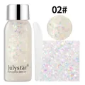 Détail macro du gel pailleté Julystar 02# avec applicateur et échantillons de texture - N°02 / Spécification Normale