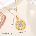Γαλλικό vintage χρυσό κολιέ 18k με μενταγιόν αστέρι οκτώ ακτίνων και τυρκουάζ - Στυλ Πυξίδα Οκτάγραμμο Μπλε Πέτρα (CN66143) / Χρυσό