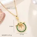 Französische Retro-Halskette 18K Gold mit Achtzack-Stern-Anhänger, Emaille und Kristallen - Grüner Emaille Oktogramm Stil (CN66144)