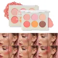 Palette de fards à joues mats 6 couleurs avec comparaison des effets d'application visage - Palette de Blush Tout-en-Un 6 Couleurs