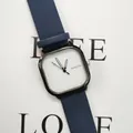Minimalistische quadratische Quarzuhr mit dunkelblauem Armband und weißem Zifferblatt - Blaues Armband Weißes Zifferblatt