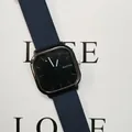 Elegante orologio al quarzo con quadrante nero quadrato e cinturino blu - Cinturino Blu Quadrante Nero