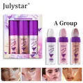 Highlighter powder set with sponge applicators for face and body shimmer effect by Julystar. - Group A (3 Pieces Set) / 10g/Piece / Silver White/Pink/Gold