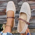 Ballerines Mary Jane en toile kaki élégantes avec bride réglable marron pour femmes - 35 / Blé