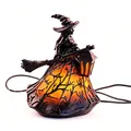 Decorazione di Halloween strega in resina luminosa con scopa illuminata per tavolo - Luce della Strega della Scopa