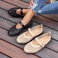Zapatos planos Mary Jane de malla transpirable en negro y beige en madera - 35 / Estilo de Rejilla de Diamantes / EUR39 / Negro