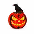 Decorative Halloween pumpkin lantern variant featuring a black crow and warm interior LED light - Crow Pumpkin Style / Solar Powered