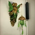 Artistic mermaid wall lamp with green glass lantern and golden fairy sculpture - Fairy Wall Lamp