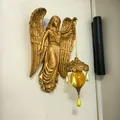 Golden angel wing wall lamp with amber glass pendant light for creative home decor - Angel With Lantern