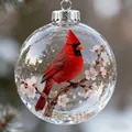 Kristallglas-Weihnachtsschmuck mit einem lebhaften roten Kardinal auf einem Zweig. - Kardinal / 7cm