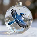 Natur-Blauhäher-Vogel in einer dekorativen klaren Kristallglaskugel mit Goldsternen - Blauhäher / 7cm