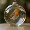 Ornement de boule de Noël en verre de cristal avec rouge-gorge et étoiles dorées - Rouge-gorge