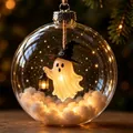 Decorative Halloween glowing glass sphere featuring a cute witch ghost and lantern - 7*7*7cm / Ghost