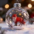 Figurine de renard roux exquise dans une boule de Noël festive en verre cristal - Renard