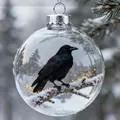 Ornement en verre cristal représentant un corbeau noir sur une branche enneigée - Corbeau
