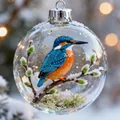 Boule de Noël en cristal peinte à la main avec un martin-pêcheur et branche enneigée - Oiseau Bleu