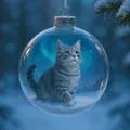 Ornement de Noël en verre transparent avec un chat tigré gris dans un décor de neige - Chat Tigré 1