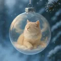 Chaton roux dormant dans une boule de Noël en verre cristal transparent - Chat Chinchilla
