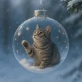 Ornement boule de cristal avec un chat tigré mignon dans une scène d'hiver enneigée - Chat Tigré 2