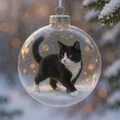 Boule de Noël en cristal avec figurine de chat tuxedo à l'intérieur - Chat Vache