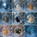 Boules de Noël décoratives en verre avec chats mignons dans des scènes de neige - Collection de 9 Pièces