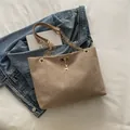 Khaki suede-textured tote bag with gold chain strap and deer pendant - Khaki