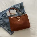 Vintage brown suede tote bag with elegant golden chain strap and cute deer charm - Brown