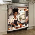 Vue détaillée d'un autocollant pour lave-vaisselle avec une femme afro-américaine cuisinant - Autocollant Lave-vaisselle Halloween-4