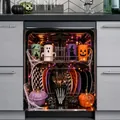 Vue détaillée d'un sticker de lave-vaisselle Halloween avec mugs effrayants et citrouilles - 万圣节主题洗碗机贴纸-7