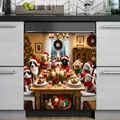 Autocollant de lave-vaisselle de Noël festif avec chiens et chats à un dîner de fête - 万圣节主题洗碗机贴纸-8