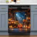Autocollant Halloween pour lave-vaisselle avec citrouilles lumineuses et forêt hantée - 万圣节主题洗碗机贴纸-9