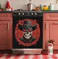 Vue détaillée d'un autocollant de lave-vaisselle cowboy squelette Halloween - 万圣节主题洗碗机贴纸-11