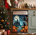 Autocollant de lave-vaisselle d'Halloween avec château hanté et citrouilles lumineuses - 万圣节主题洗碗机贴纸-12