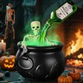 Decorative Halloween witch cauldron with skeleton and glowing green mist atmosphere - Small Flame Cauldron With Skeleton