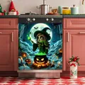 Vue détaillée de l'autocollant Halloween pour lave-vaisselle avec sorcière. - 万圣节主题洗碗机贴纸-13