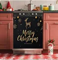 Détail du sticker lave-vaisselle de Noël avec renne doré et texte Joyeux Noël en anglais - 万圣节主题洗碗机贴纸-15
