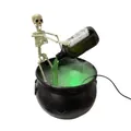 Spooky Halloween skeleton decoration with green glowing witch cauldron mist maker for indoor - Small Bat Cauldron With Skeleton